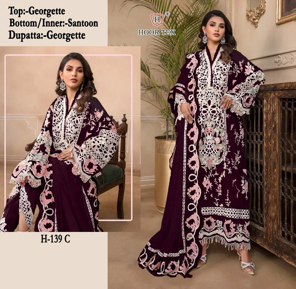 Hoor Tex H-139,A To D Faux Georgette Wholesale Pakistani Salwar Suit Catalog — Wholesale Pakistani Suits, hoor Tex wholesale from Surat - Gallery Image 8